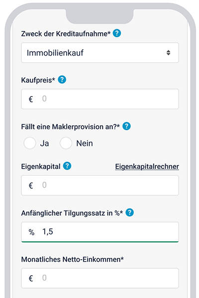 Abbildung der Kreditanfrage auf einem Smartphone.