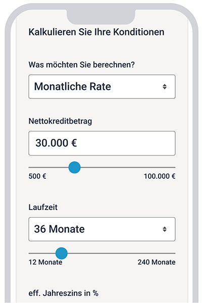 Abbildung der Kreditanfrage auf einem Smartphone.